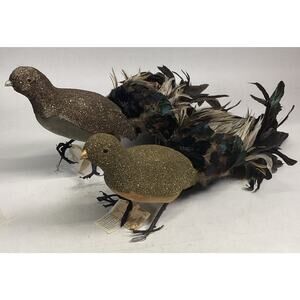 Goldbug Studio Set Of 2 Peacock Figurines W/ German Glass Glitter & Mica Flakes